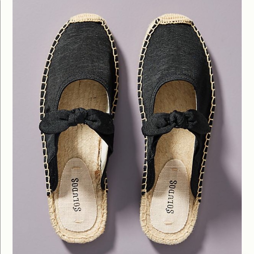 Soludos Alma Espadrille black flat mule size 8
